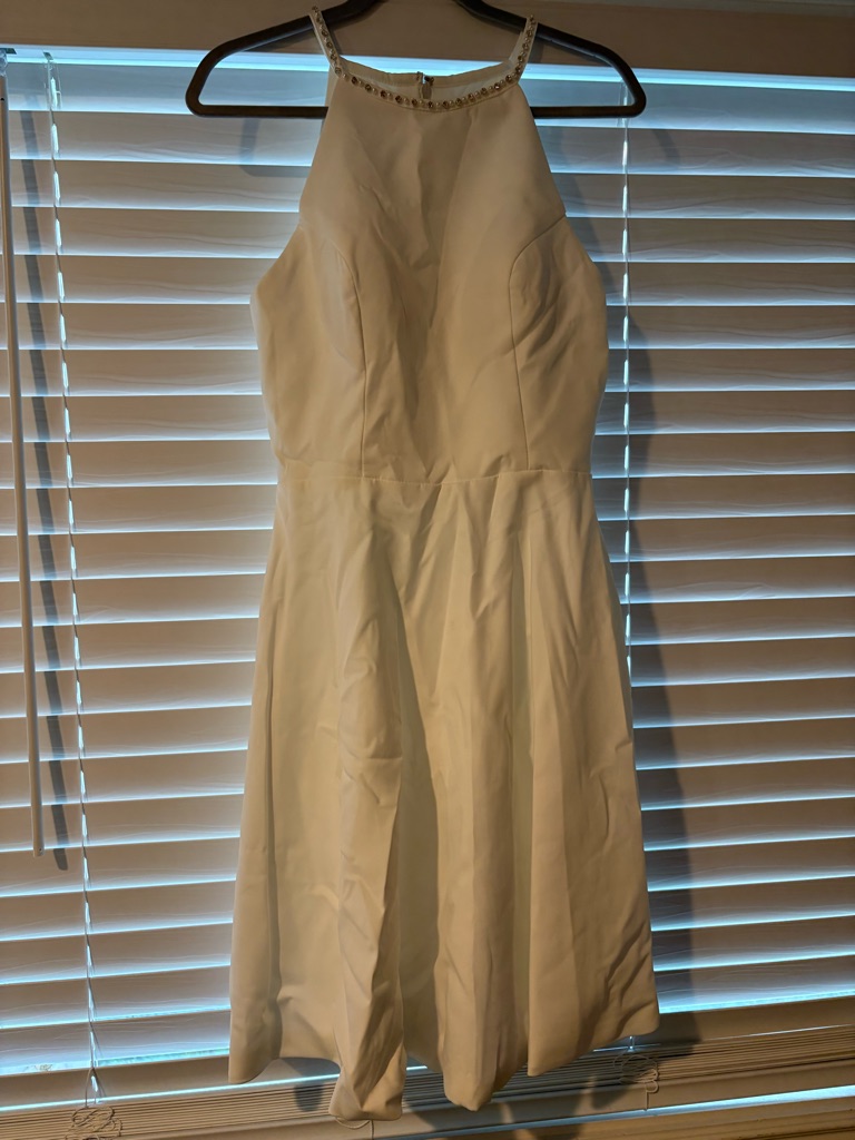 White Halter Neck A-Line Dress With Beaded Trim